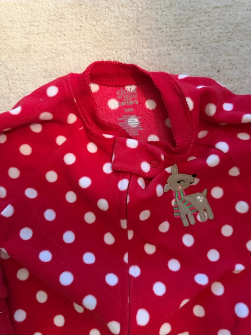 Carter's 24M Red and White Polka Dot Fleece Footed One-Piece Pajamas